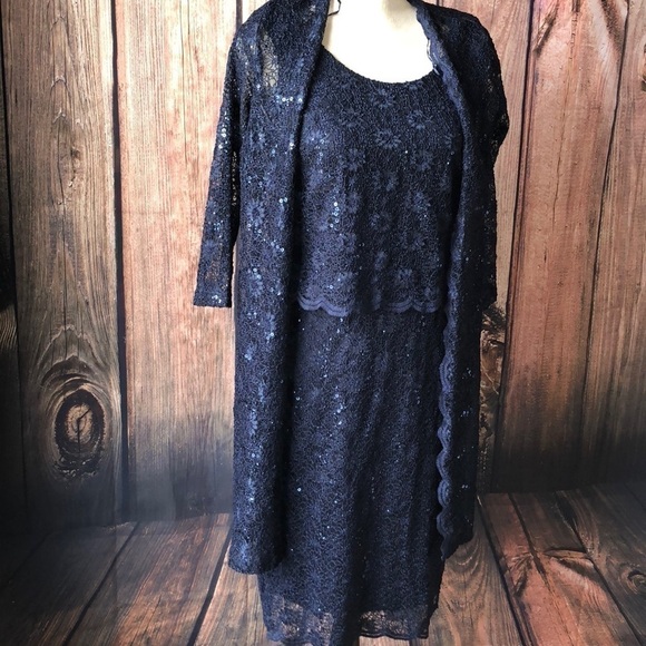 R&M Richards Navy Blue Short Sleeve Dress Long Sleeve Scalloped Cardig… - Picture 8 of 9